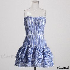 Olivia Mark - Stylish and seductive polka dot embroidery design waist-accentuating ruffled strapless dress Polka Dot Embroidery, Dot Embroidery, Heavy Industry, Cotton Clothing, Self Design, Custom Dresses, Short Dress, Embroidery Design, Strapless Dress