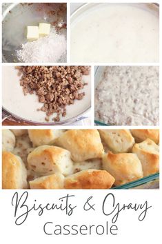 biscuits and gravy casserole collage with the words biscuits & gravy casserole