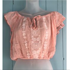 Brand New With Tags Top, A Bit See Through Cute Short Sleeve Crop Top For Summer, Cute Short Sleeve Summer Crop Top, Cute Spring Beach Tops, Pink Short Sleeve Crop Top For Beach, Casual Pink Crop Top For Beach Season, Cute Crop Top For Beach, Cute Beach Crop Top, Pink Cropped Tops For Beach Season, Cute Cotton Crop Top For Beach