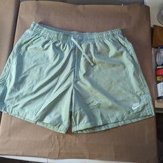 Brand: Nike Waist: 17.5" Hips: 25" Thigh: 16" Leg Opening: 14.5" Inseam: 5.5" Rise: 14" Length: 17" Color: Light Green Condition: New With Tags Used Items May Have Signs Of Wear. However, I Try My Best To Include Plenty Of Photos To Help Buyers See Any Issues/Damage/Or Wear Found On The Items. If You Have Questions, Please Reach Out Before Sending An Offer Or Purchasing An Item. I Value Your Time And Want To Make Sure You Are Completely Aware Of What You Are Purchasing. All Sales Are Shipped Out Nike Moisture-wicking Short Swim Trunks, Nike Moisture-wicking Swim Trunks, Nike Athleisure Shorts For Summer, Nike Athleisure Summer Shorts, Nike Summer Athleisure Shorts, Nike Athletic Shorts With Pockets For Summer, Nike Summer Athletic Shorts With Pockets, Short Swim Trunks With Side Pockets For Spring, Spring Swim Trunks With Side Pockets