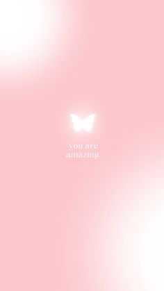 a pink wallpaper with a butterfly on it's back and the words one amazing written in white