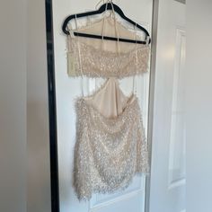 Bhldn - Brand New Sacha, Cutout, Sparkly, Cream Colored/Off White, Bridal, Reception, Party Dress. Purchased This Dress As A Reception, Dance Party Outfit Change For My Big Day. It Is Shorter On Me Than Expected (Im 5’8”) And Isn’t Exactly What I Was Going For. Super Fun, Sparkly, Sexy! Silver Tassel Dress, Champagne Backless Evening Dress, Champagne Backless Cocktail Dress, Champagne Mini Dress For Evening Party, Champagne Dress For Night Out, Champagne Dress For Night Out Evening, Champagne Dress For Evening Night Out, Backless Holiday Evening Dresses, Backless Evening Dresses For Holidays