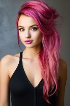 Brightly Colored Hair, Fun Color Hair, Two Tone Pink Hair, Vivid Color Hair, Hair Color Ideas Pink, Berry Pink Hair, Dramatic Hair Color, Pink Hair Inspiration, Pink Hair Styles