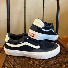 New Never Worn But No Box Vans Size 7.5 So About A Women’s 9 Sporty Navy Sneakers For Skateboarding, Navy Low-top Vans Skate Shoes, Navy Low-top Skate Shoes For Skateboarding, Navy Low-top Skate Shoes, Skate Shoes With Logo Patch For Skateboarding, Navy Vans Skate Shoes For Streetwear, Navy Lace-up Vans Sneakers, Navy Round Toe Skate Shoes For Streetwear, Casual Navy Vans Skate Shoes