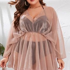 So Cute And Flattering. Accidentally Ordered Two. Never Worn. Classy And Seductive Outfits Plus Size, Shiny Blouse, Chiffon Kaftan, Plus Zise, Mesh Cover Up, Sheer Cover Up, Spring Vibes, Nightgowns, Plus Size Lingerie