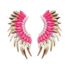 Pink Single Earring For Party, Angel Wings Winged Jewelry For Party, Angel Wings Jewelry For Party, Glamorous Pink Earrings For Gift, Wing-shaped Earrings For Party, Gold Wing-shaped Earrings For Party, Gold Wing-shaped Party Earrings, Glamorous Pink Earrings For Pierced Ears, Glamorous Pink Pierced Earrings