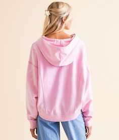 Hypercolor® Cropped Reverse Fleece Hooded Sweatshirt - Pink Large, Women's Roseredwhite Distressed graphic split neck sweatshirt Heat reactive color chaning technology Front pouch pocket High low hem Raw edge details Bust measures 48 on size small Body length 18 1/2 on size small. 80% Cotton 20% Polyester. Machine wash cold with like colors. Do not bleach. Hang to dry or tumble dry low. Do not iron. To prolong color changing technology do not hang in direct sunlight. Apparel & Accessories > Clot Hooded French Terry Top With Double-lined Hood, Pink Relaxed Fit Hooded Top, Pink Crew Neck Top With Kangaroo Pocket, Pink Sporty Top With Double-lined Hood, Sporty Pink Top With Double-lined Hood, Pink Hooded Top With Kangaroo Pocket, Casual Pink Tops With Double-lined Hood, Pink Long Sleeve Tops With Double-lined Hood, Pink Long Sleeve Top With Double-lined Hood