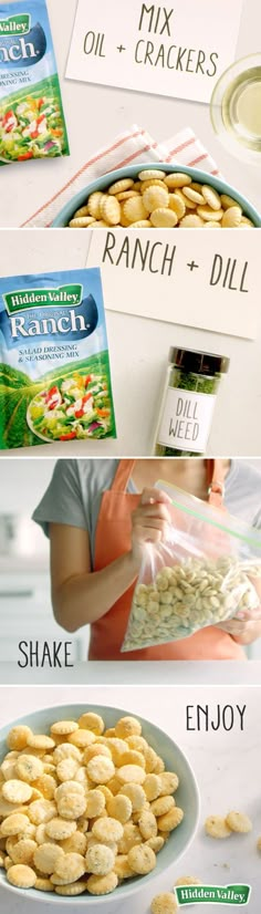 the ingredients for ranch dip are shown in three different pictures, including an image of ranch dip