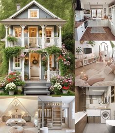 a collage of photos showing the inside of a house