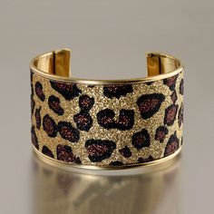 Glitter Cuff Bracelet - Leopard Print - UrbanroseNYC Leopard Print Fabric, Brass Cuff, Wide Cuff Bracelets, Turquoise Bracelet Cuff, Printed Jewelry, Gold Cuffs, Turquoise Cuff, Leather Cuffs Bracelet, Glitter Fabric