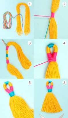 instructions to make tassels with yarn and scissors