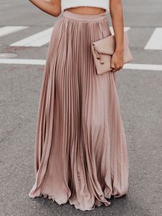 Jupes plissées à taille élastique Boho    Emballage inclus:  1 * jupe   Plus de détails:         (n / A) Pleated Clothes, Pleated Maxi Skirts, Casual Maxi Skirt, Maxi Pants, Rock Outfit, Pleated Maxi Skirt, Bridesmaids Dress, Fashion 101, Pleated Maxi