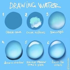 an image of how to draw water in different shapes and sizes on a blue background