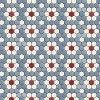 an image of a blue and white pattern with red dots on it's surface