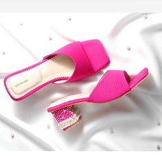 Beautiful block heels for your feet 💓 Color : Hot pink Material: Lycra and Vegan leather Heel height: 2 inches Care : Spot cleaning with any acetone solution Pink Block Heel Wedding Shoes For Summer, Summer Wedding Shoes With Block Heel In Pink, Summer Wedding Shoes In Pink With Block Heel, Pink Block Heels With Padded Heel And Square Toe, Pink Low Heel Spring Wedding Shoes, Pink Low Heel Wedding Shoes For Spring, Pink Open Toe Wedding Shoes For Spring, Spring Wedding Shoes Pink Low Heel, Pink Spring Wedding Shoes With Low Heel