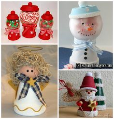 four different christmas ornaments are shown in this collage