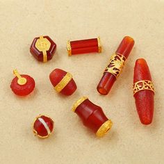 18K Gold Inlaid Agate Beads - Red Agate Charms - Red Pave Beads - Tassel Crimp Bead - Red Agate Pendant - Jewelry Making Supplies ❤ Product Name: 18K Gold Spacer Beads                                                                                                                                                     ❤ Material: 18K Gold,red agate ❤ Size: (approx.) #A-size: 8mm / hole diameter: 1.2mm / Weight: 0.8grams #B-diameter: 10*13mm / hole diameter: 3mm / thickness: 6mm / Weight: 0.9grams #C-diameter: 8.8*12mm / hole diameter: 1.5mm / Weight: 1.453grams #D-diameter: 11mm / hole diameter: 1.2mm /thickness:6mm / Weight: 1.44grams        #E-diameter: 4.2*14.3mm / hole diameter: 1.2mm / Weight: 0.83grams  #F-diameter: 9.8*17mm / hole diameter: 2mm / Weight: 2.53grams   #G diameter: 5.3*29. Red Agate Jewelry With 108 Beads, Red Beaded Agate Gems And Cabochons, Red Agate Beaded Gems And Cabochons, Red Agate Beads, Gems And Cabochons, Traditional Red Round Beads, Gems, And Cabochons, Traditional Red Beads, Gems, And Cabochons, Red Coral Gemstone Beads For Jewelry Making, Traditional Red Gemstone Beads, Red Beads And Cabochons For Jewelry Making