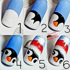 Penguin Nail Art, 2023 Spring Nails, Penguin Nails, Nail Makeup, Art Designs Ideas, Nail Drawing, Nail Designs Tutorial