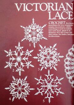 the book is open to show snowflakes on it's cover and instructions for how to crochet