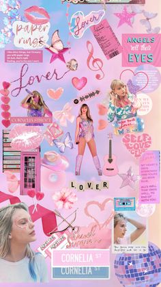 a collage of pink and blue images with the words love is in the air