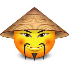 a yellow smiley face wearing a straw hat