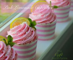 cupcakes with pink lemonade icing and mint sprinkles