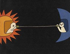 an image of two cartoon characters pulling each other by a string with one hand and the other