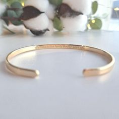 When you need a special personalized wedding gift, look no further. Memorialize this special day with a wedding gift that will be cherished for years to come. The bracelet can be an extraordinary gift for your bridesmaids.  > 22K Gold plated bracelet engraved with your chosen message. > The  thickness of gold plating is around 0.5 microns (it's sufficient even for jewelry pieces that are exposed to rough wear) > Your engraving outside or inside the cuff (if you need both sides engraving, please Daughter In Law Gifts, Make Photo, Engraved Bracelet, Gold Plated Bracelets, Wedding Jewelry Bracelets, Personalized Bracelets, 22k Gold, Personalized Wedding Gifts, Wedding Bracelet