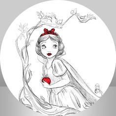 a drawing of a girl with a heart in her hands and a tree behind her