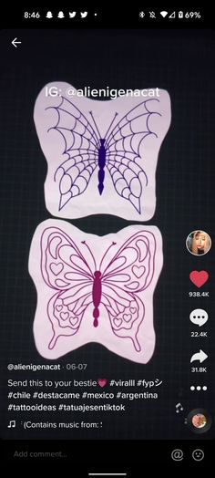 an image of two butterfly stickers on a cell phone with the text ig alleingennacat