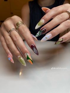 mismatched nails Mismatched Nails, Nail Art Inspo, Retro Nails, Colorful Nail, Pretty Gel Nails, Nail Jewelry