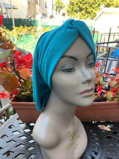 Turquoise color  Stretchy tricot jersey knit quality fabric  Fits most head sizes  Length is medium short at the back  Made in USA Hair Covering, Uptown Girl, Hair Cover, Hair Scarf, Turquoise Color, Scarf Hairstyles, Knit Jersey, Quality Fabric, Womens Hairstyles