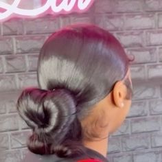 MIA ♡ on Instagram: "My first time trying this style and I’m in loveee😍💕 “Heart Knot Bun” #njhairstylist #baltimorehairstylist #njponytails #baltimoreponytails" Heart Slick Back Bun, Sleek Heart Bun, Heart Sleek Ponytail, Heart Hair Ponytail, Heart Shaped Slick Back Bun, Heart Bun With Swoop, Heart Shape Ponytail, Heart Buns Hairstyle Black Women, 2 Heart Buns