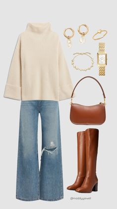 @maddyyjewell Outfits For Portugal Fall, Ootd Fall, Fall Sweater, Fall Clothes, Sweater Boots, Pretty Style, Outfit Inspo Fall, Looks Style