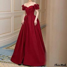 Olivia Mark - Fugitive Princess Bride Wine Red Engagement Gown with Off-shoulder Evening Dress Wine Red Wedding, Engagement Gown, Casual Knit Dress, Skirt Wedding Dress, Resort Maxi Dress, Terry Cloth Dress, Red Wedding Dress, Off Shoulder Evening Dress, Evening Dresses Short