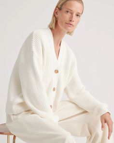 100% Organic Cotton Fisherman Cropped Cardigan Casual Ribbed Cardigan With Relaxed Fit, Cotton Ribbed Cardigan, Solid Color Cardigan With Ribbed Cuffs For Loungewear, Casual Winter Sweater With Ribbing, Spring Sweater With Button Cuffs In Relaxed Fit, Casual Ribbed Winter Sweater, White Cotton Cardigan For Work, White Cotton Workwear Cardigan, Casual Cream Cardigan With Button Cuffs