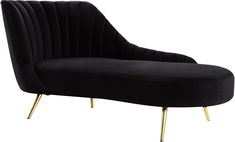 a black chair with gold legs on a white background