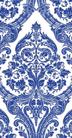 a blue and white wallpaper with an ornate design