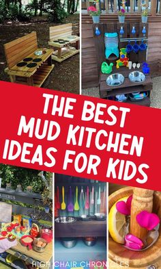 Mud kitchen ideas for kids! Mud Kitchen Decor, Mud Pies Kids Outdoor Play, Kids Mud Kitchen Ideas, Outdoor Kitchen Kids Diy, Kmart Mud Kitchen Hack, Diy Kids Mud Kitchen Outdoor Play, Simple Diy Mud Kitchen, Mud Play Area For Kids, Mud Pie Kitchen For Kids