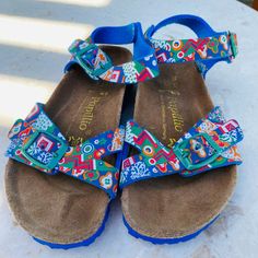 Super Cute And Comfy Papillon Sandals. Perfect For Summer. Sandals Are A Eu Sz 32/Us Youth 1 With The Famous Birkenstock Footbed. Worn Only Once. Shoes Look Brand New. Questions? Leave A Comment Below! Multicolor Closed Toe Sandals With Buckle Closure, Comfortable Non-slip Multicolor Sandals, Comfortable Multicolor Non-slip Sandals, Comfortable Blue Sandals With Rubber Sole, Playful Blue Adjustable Sandals, Playful Adjustable Blue Sandals, Blue Adjustable Non-slip Sandals, Playful Non-slip Multicolor Sandals, Adjustable Non-slip Blue Sandals