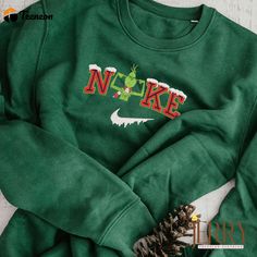 Cute Christmas Grinch Nike Embroidered Sweatshirt Nike Embroidered Sweatshirt, Grinch Shirt, Grinch Shirts, Christmas Grinch, Holiday Attire, 3d Shirt, Grinch Christmas, Holiday Wardrobe, Embroidered Sweatshirt