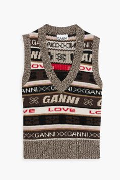 Ganni Vest, Ganni Sweater, Collar Vest, Chain Strap Bag, Floral Shoes, Outerwear Vest, Mens Scarves, Jacquard Knit, Suit Accessories