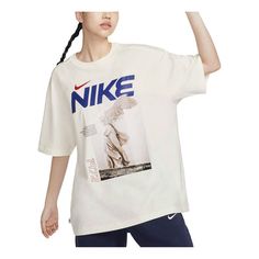 (WMNS) Nike Sportswear Graphic Oversized T-shirt Asia Sizing 'Sail' HF6292-133 Nike Oversized T-shirt For Streetwear, Sportswear T-shirt With Graphic Print For Light Sports, Oversized Nike T-shirt With Graphic Print, White Graphic Print T-shirt For Light Sports, White Sportswear T-shirt For Summer, White Summer Sportswear T-shirt, White Short Sleeve Sportswear T-shirt, White Short Sleeve T-shirt For Light Sports, Nike Tops For Light Sports