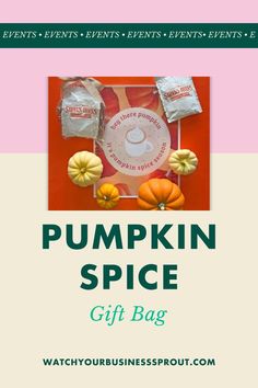 the pumpkin spice gift bag is in front of a pink and white background with text