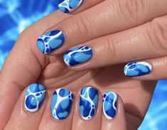 Pool Party Nails, Beach Nail Art Designs, Pool Nails, Summer Nail Art Ideas, Water Nail Art, Beach Nail Art, Wave Nails, Water Nails, Mens Nails