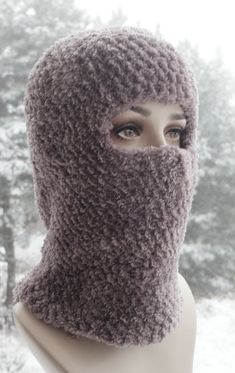 For cold winter: long balaclava, made of very fluffy and soft polyester yarn in grey-beige color. Fitted Warm Crochet Hat For Cold Weather, Warm Fitted Crochet Hat For Cold Weather, Warm Fitted Crochet Winter Hat, Hand Knitted Fitted Crochet Winter Hat, Warm Fitted Crochet Hat For Winter, Handmade Fitted Winter Balaclava, Handmade Fitted Balaclava For Winter, Handmade Fitted Crochet Winter Hat, Handmade Fitted Crochet Hat For Winter