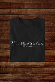 Share the Good News in style with our "Best News Ever. John 3:16" t-shirt, a powerful way to express your faith. Crafted from soft, breathable cotton, this tee provides all-day comfort while proclaiming the life-changing message of God's love. Perfect for church events, outreach, or casual wear, it's a simple yet impactful reminder of the gospel. Available in multiple sizes, this t-shirt also makes a thoughtful gift for anyone looking to share the best news ever! This extra soft tshirt fits like a favorite straight from the box, so don't be surprised when it quickly becomes an actual favorite. The ribbed-knit collars, tapered shoulders, and dual side seams mean this shirt will keep it's shape  and quality over time. A tear-away label minimizes skin irritation.  Colors available: - Heather Christian Tshirt, Christian Woman, Church Events, John 3 16, Jesus Tshirts, John 3:16, John 3, The Gospel, Christian Women