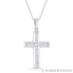 The featured cross is cast in 18k white gold and showcases an elegant cross set with round cut diamonds in channel settings. Your purchase will include a 30-Day Exchange or Money-Back Guarantee, a Free 14k Gold Chain, & Free US Shipping. Please email us for more details regarding this listing. Size: one size.  Color: Metal Type.  Gender: female.  Age Group: adult. Diamond Cross Pendants, Diamond Cross, Gold Chain Necklace, Round Cut Diamond, Cross Pendant, Gold Chain, Gold Chains, Types Of Metal, Round Cut