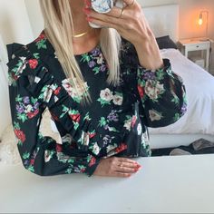 Zara Floral Print Blouse With Ruffle New With Tags. Size Xsmall New 2019 Season! 100% Cotton Round Neck Long-Sleeved Blouse. Self Ruffle Detail At Front. Back Opening And Button Closure. Black - 7998/076 Bb4 Spring Night Out Blouse With Ruffle Hem, Spring Ruffle Hem Blouse For Night Out, Spring Ruffle Sleeve Blouse For Night Out, Chic Floral Print Blouse With Ruffle Sleeves, Chic Ruffle Sleeve Blouse With Floral Print, Zara Ruffle Sleeve Blouse For Spring, Zara Black Floral Print Blouse, Zara Black Blouse With Floral Print, Black Ruffle Sleeve Blouse For Spring