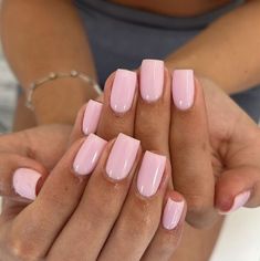 pink square Pink Biab Nails, Nails Baby Pink, Sqaure Nails, Pink Tip Nails, Hoco Nails, Nails Sets, Cruise Nails, Baby Pink Nails, Pink Gel Nails